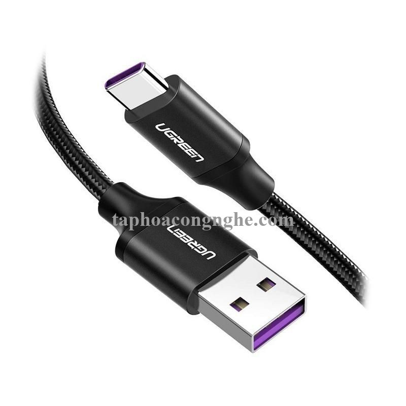 Ugreen 60728 0.25M 5a qc3.0 USB A sang type C 2.0 màu đen cáp sạc và truyền dữ liệu từ máy tính ra điện thoại dài 25cm US279 30060728